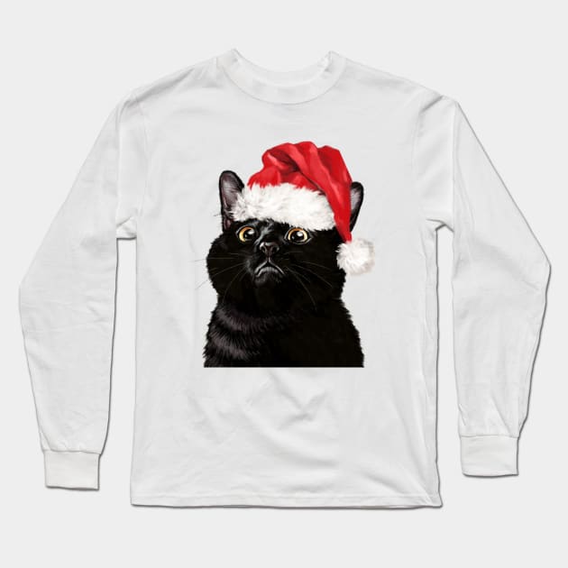 Christmas Black Cat Long Sleeve T-Shirt by bignosework